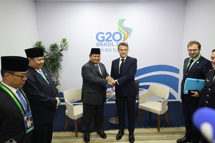 Pertemuan bilateral Presiden RI Prabowo Subianto dengan Presiden Prancis Emmanuel Macron, Museu de Arte Moderna, Rio de Janeiro, Brasil. (Dok. Tim Media Prabowo)